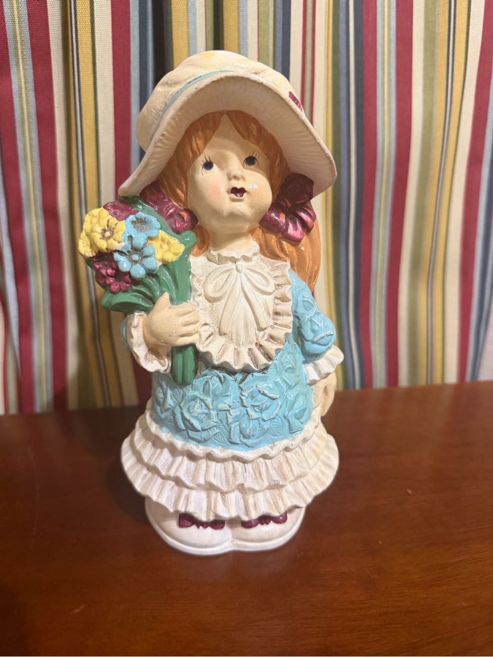 Vintage Porcelain Bank/home Decor. Lady with Bouquet - 7.5” tall